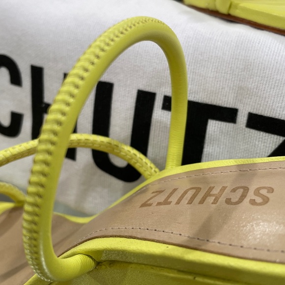 NIB SCHUTZ chartreuse LEATHER strappy wedge sandals lime apple zesty yellow 6.5 - Picture 4 of 16